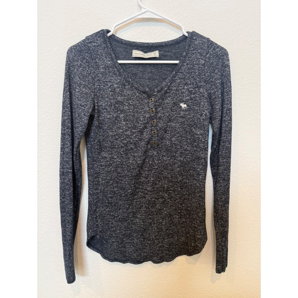 Abercrombie & Fitch Womens Navy Blue Marled Long Sleeve Henley Top XS